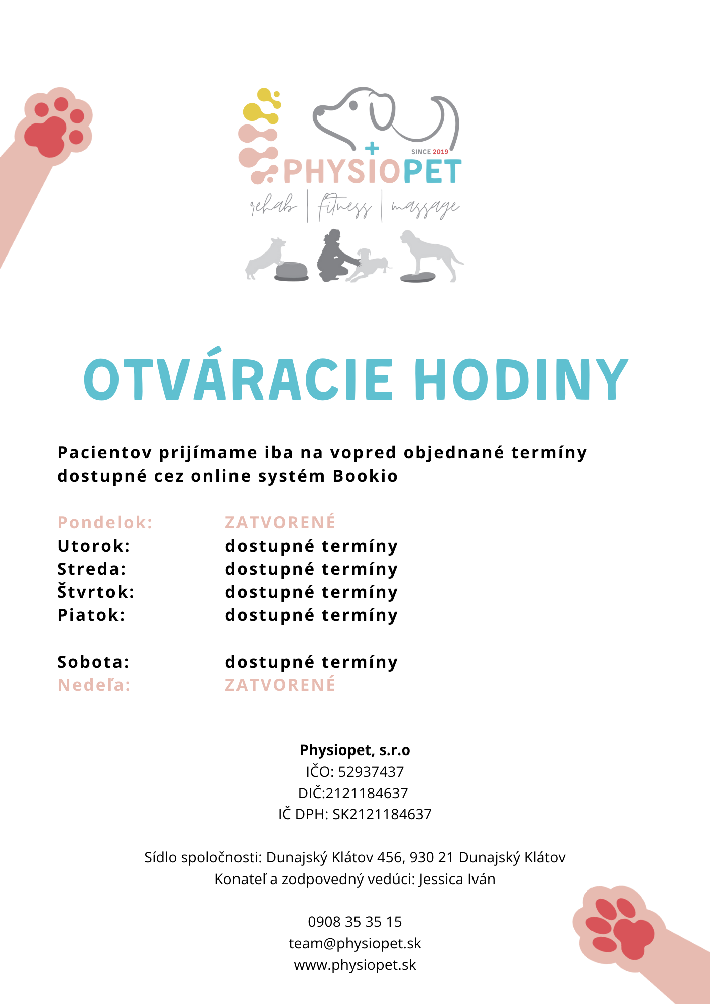 Otváracie hodiny PHYSIOPET